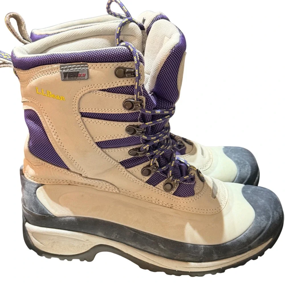 LL Bean Wildcat Winter Boots Women 9 Cream Purple Leather Waterproof TEK2.5 Boot